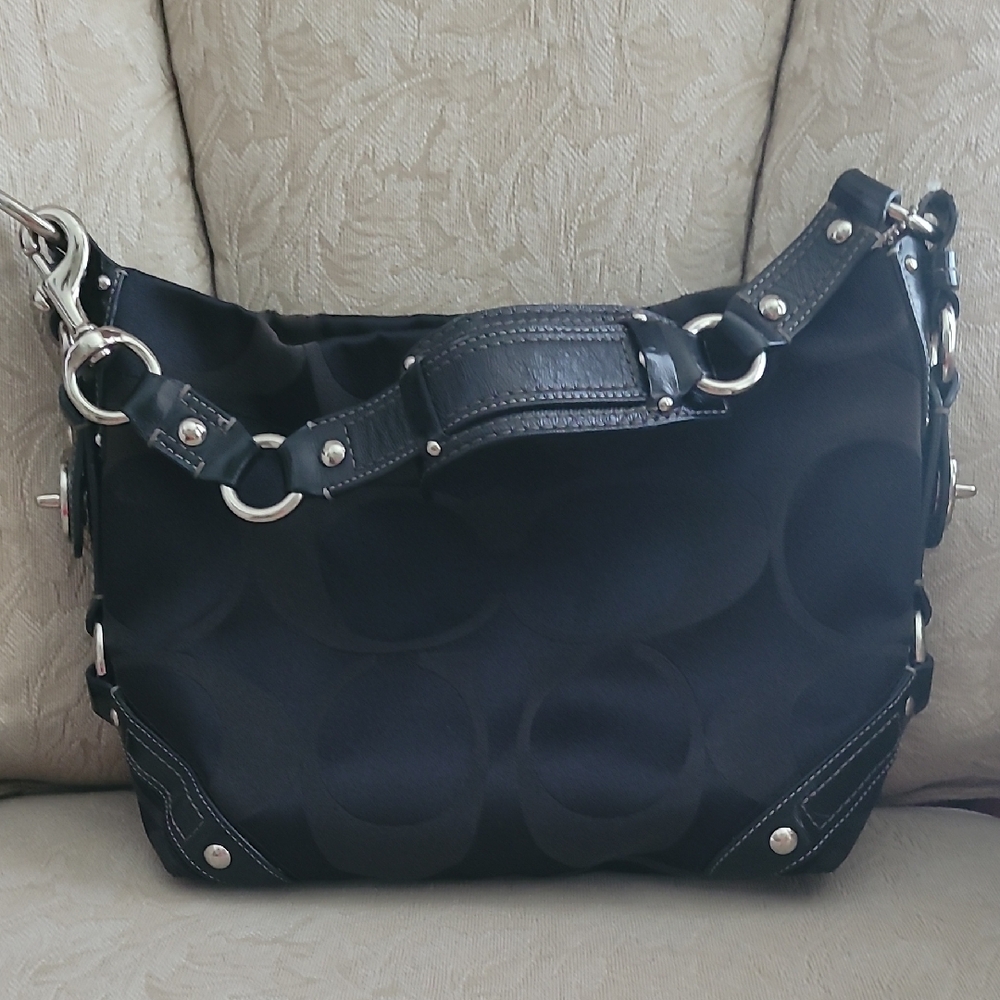 Coach Black Shoulder Bag with Silver Accents
